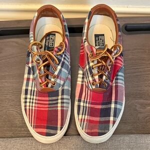 Polo by Ralph Lauren Plaid Boat Shoes - Red and Blue
